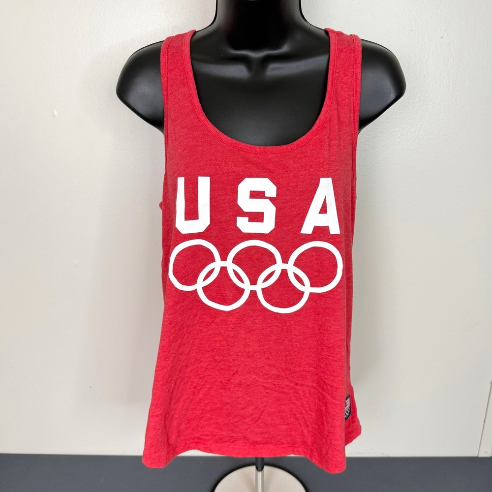 Team USA Tank Top Womens Medium USA Olympic Rings Red Racerback Sporty Apparel